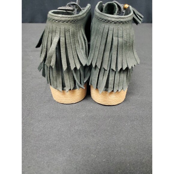 Ugg Caleb Bootie Women's SZ 7.5 Black Suede Tassel Fringe Moccasin Ankle Wedge - Picture 4 of 6